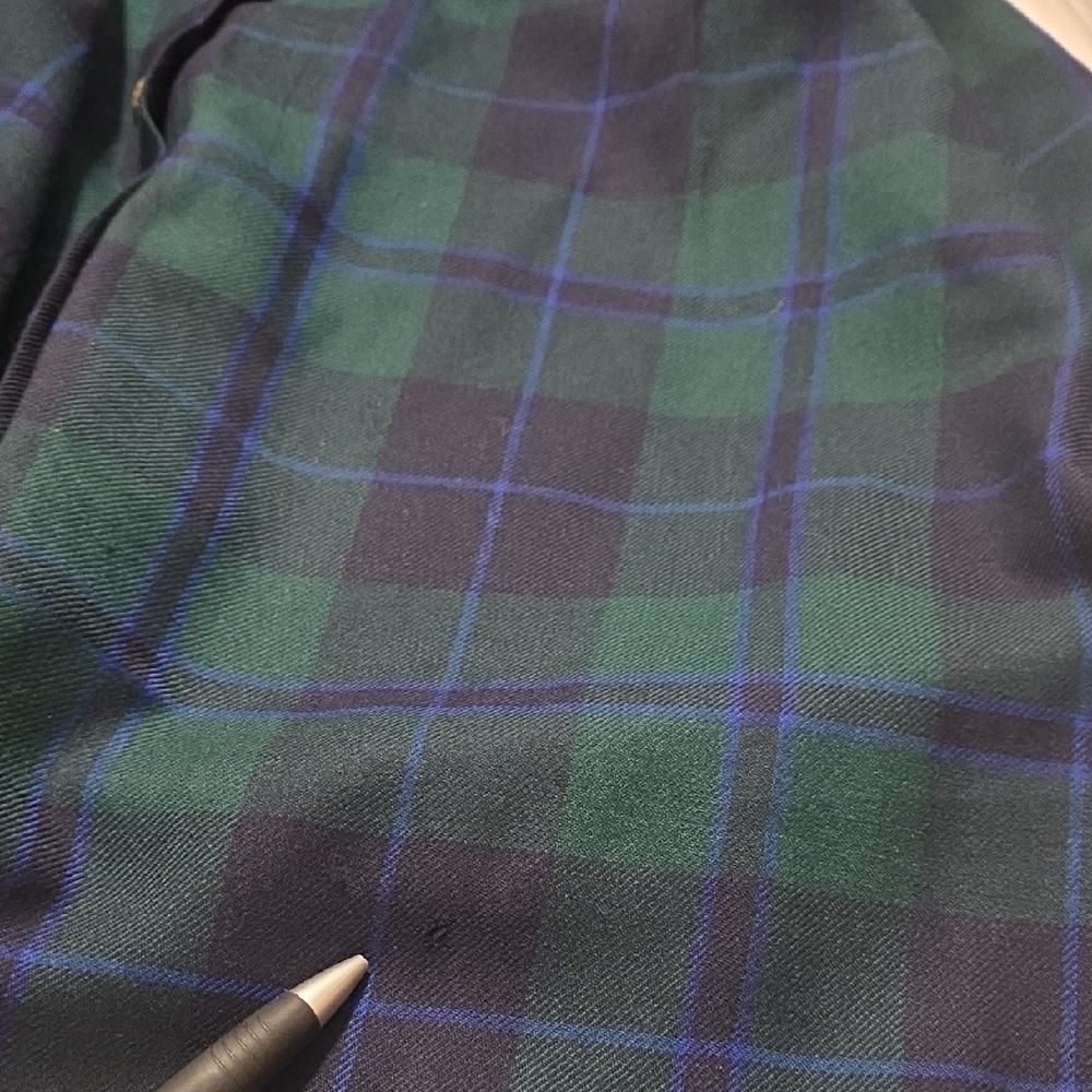 Vintage 90s Plaid Wool Midi Skirt Size 12 Green Tartan Button Front - Picture 10 of 11